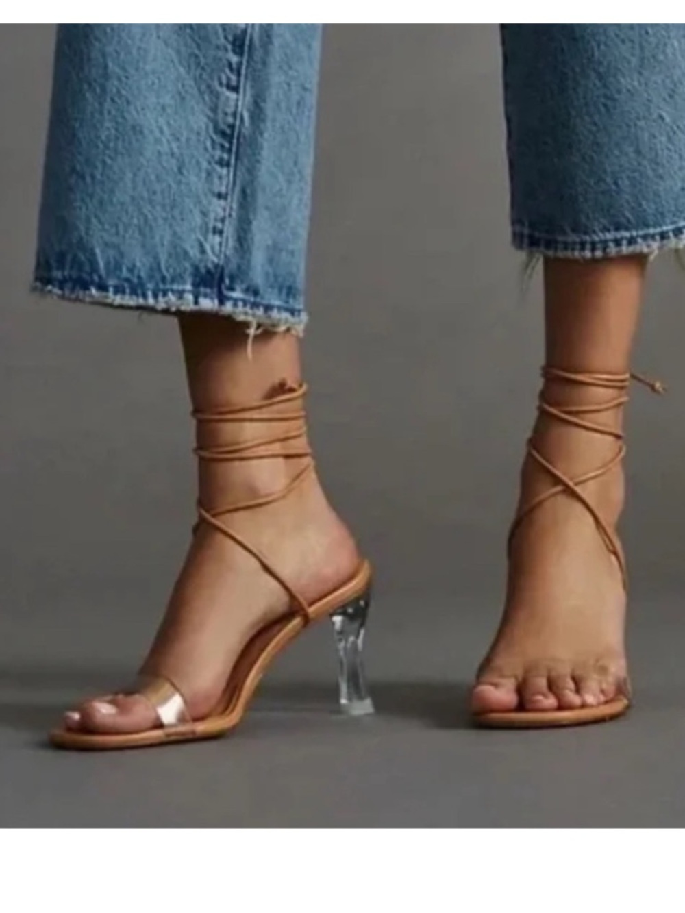 NWT Larroude Gloria Nude Clear Strap Lace-Up Heels